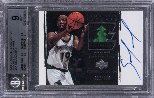 2003-04 UD "Exquisite Collection" Patches Autographs #SC Sam Cassell Signed Game Used Patch Card (#062/100) - BGS MINT 9/BGS 9